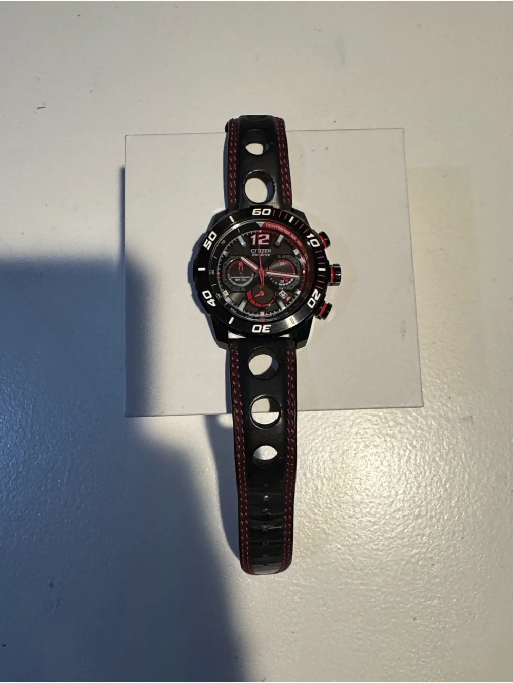 Citizen Men's Black and Red Chronograph Eco-Drive Watch